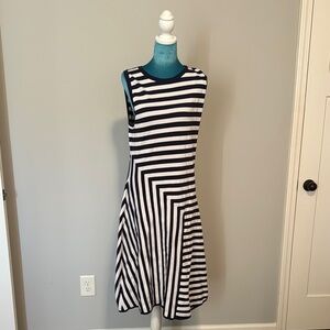 Michael Kors Navy and White Striped Midi A-Line Dress